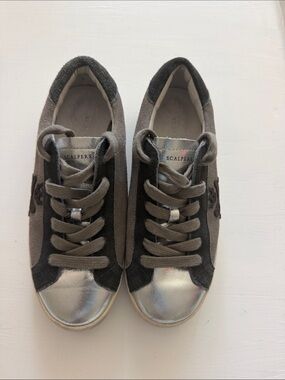 Women's Gray Scalpers Suede & Silver Metallic Lace-Up Sneakers